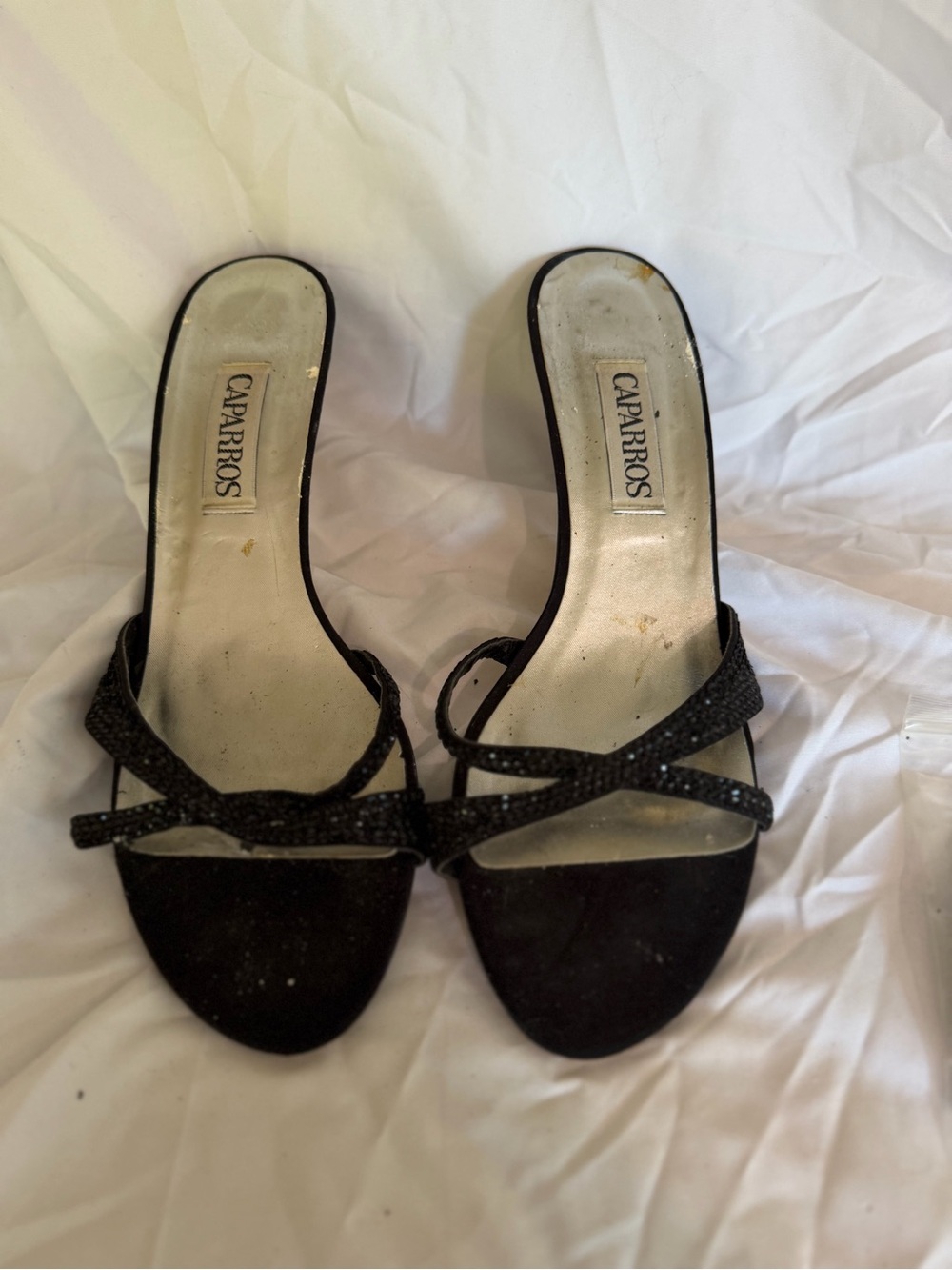 Caparros Black Strappy Sparkle Slide Heels